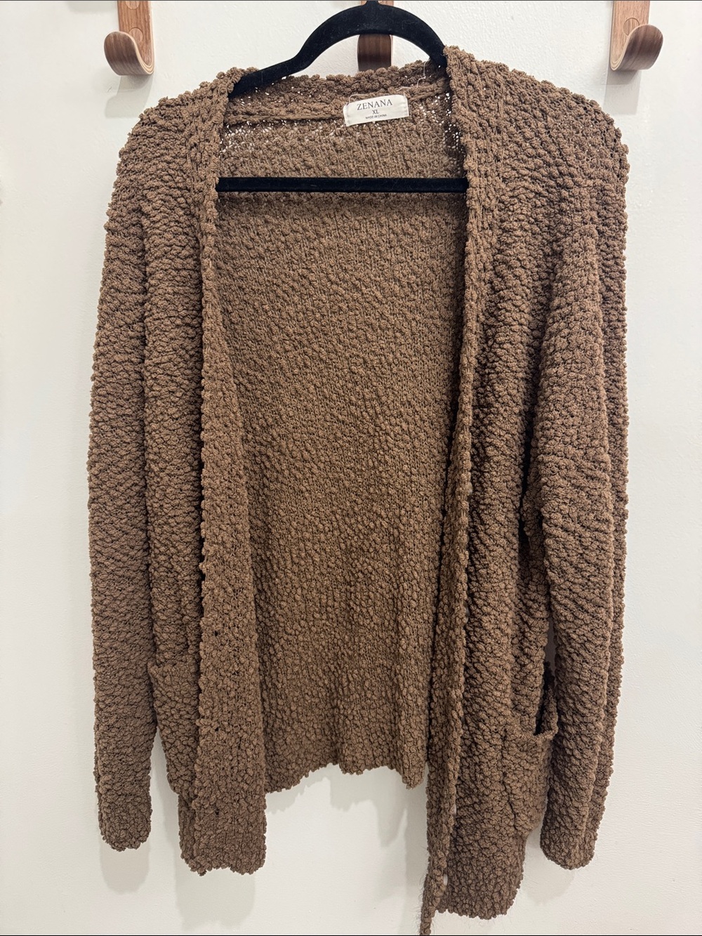 Zenana Outfitters Brown Popcorn-Knit Open Front Cardigan